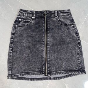 Pacsun Black Zip-Front Acid Wash Denim Skirt